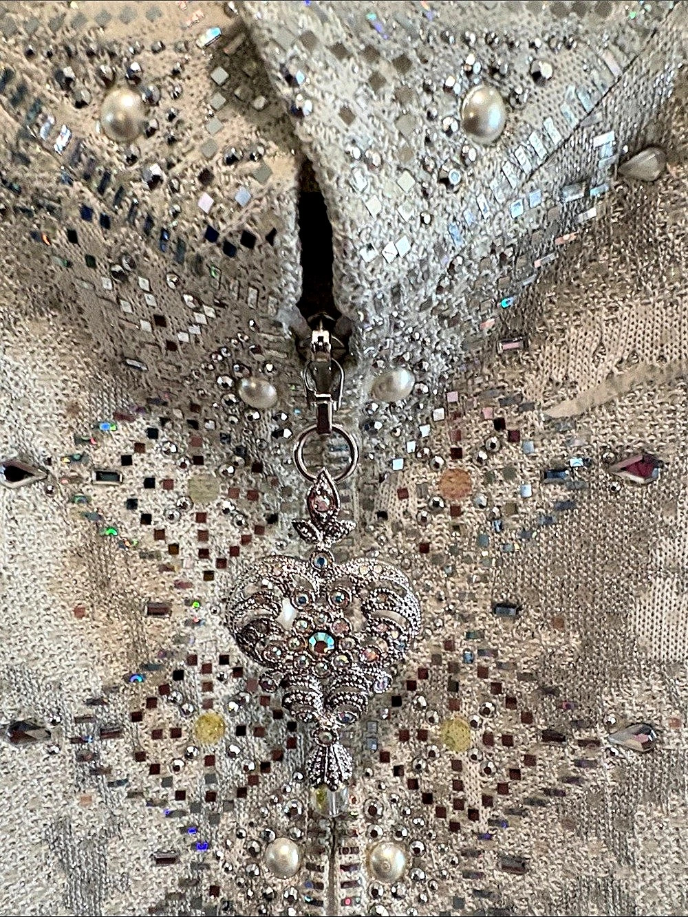 St. John Embellished Zip Jacket in Silver Size 10 Like New - Picture 3 of 4